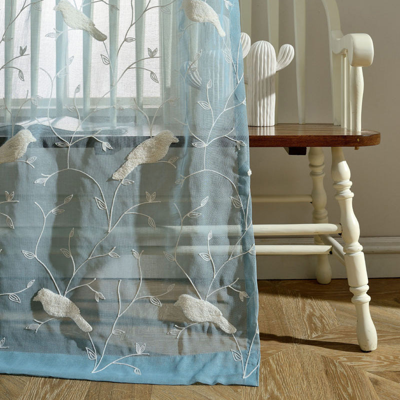 Simple Embroidered Bird Curtains