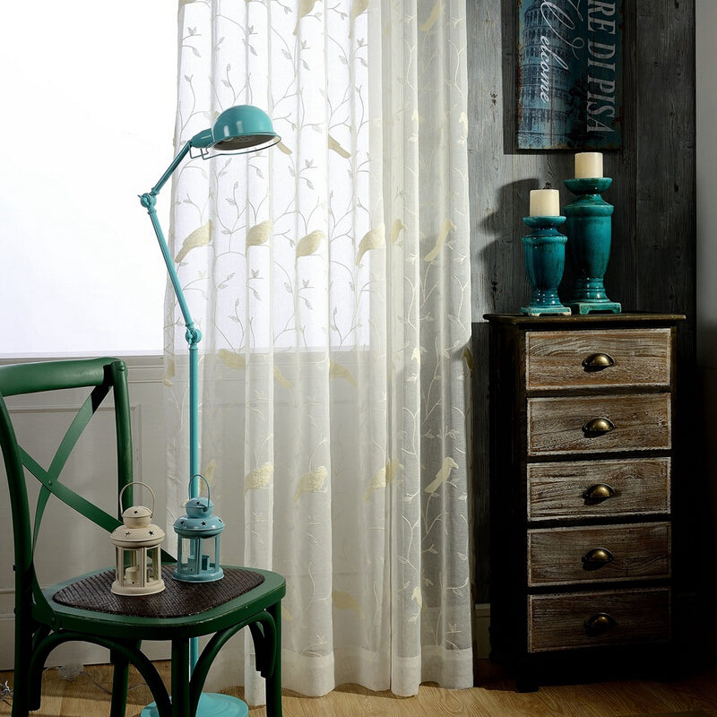 Simple Embroidered Bird Curtains