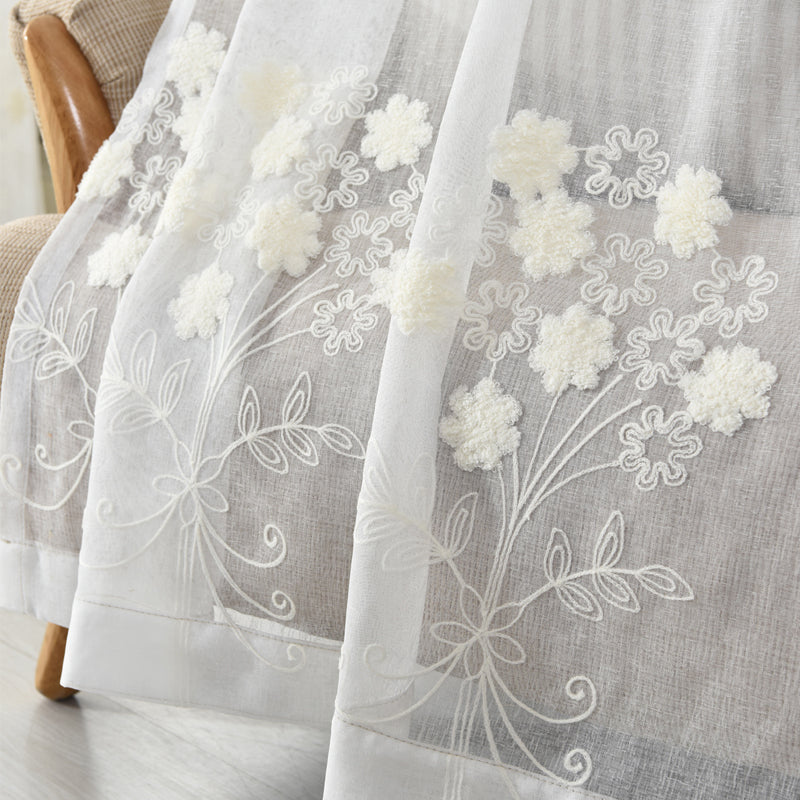 White Embroidered Voile Curtain
