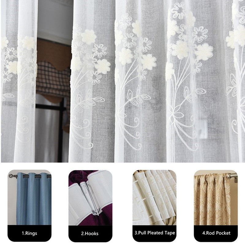 White Embroidered Voile Curtain
