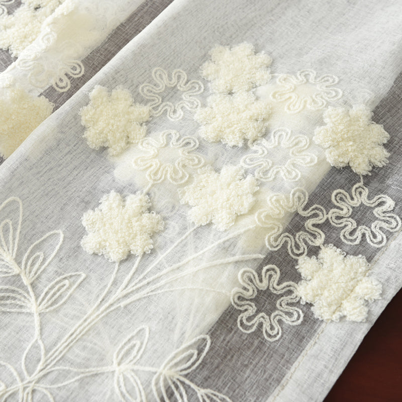 White Embroidered Voile Curtain