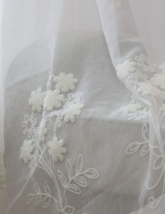 White Embroidered Voile Curtain
