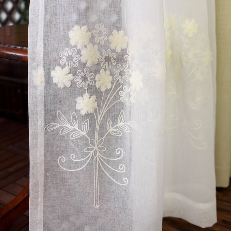 White Embroidered Voile Curtain