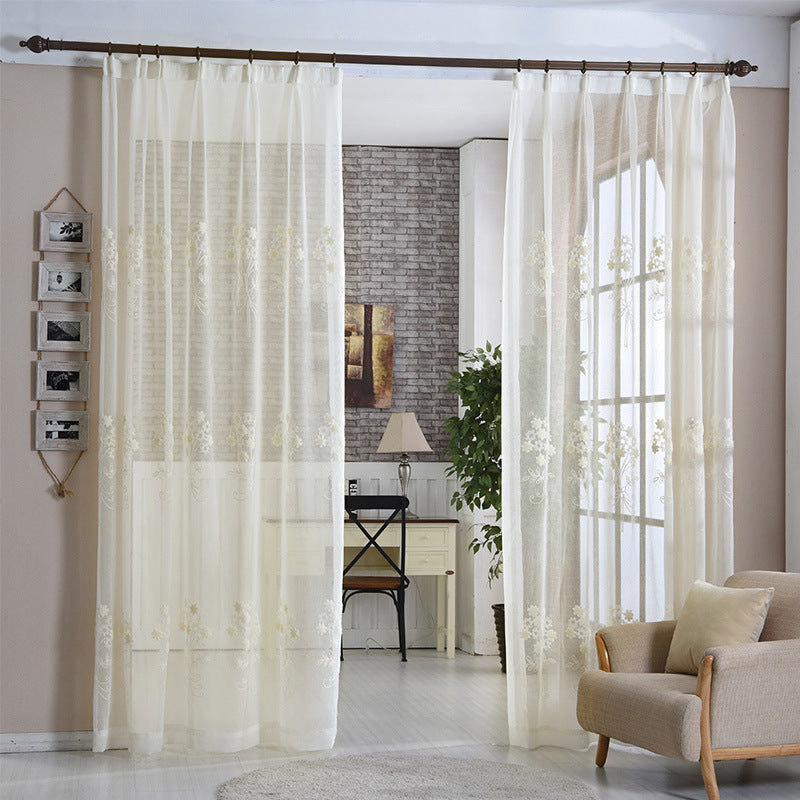 White Embroidered Voile Curtain